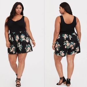 Torrid Black Floral Knit To Woven Challis Romper Size 3